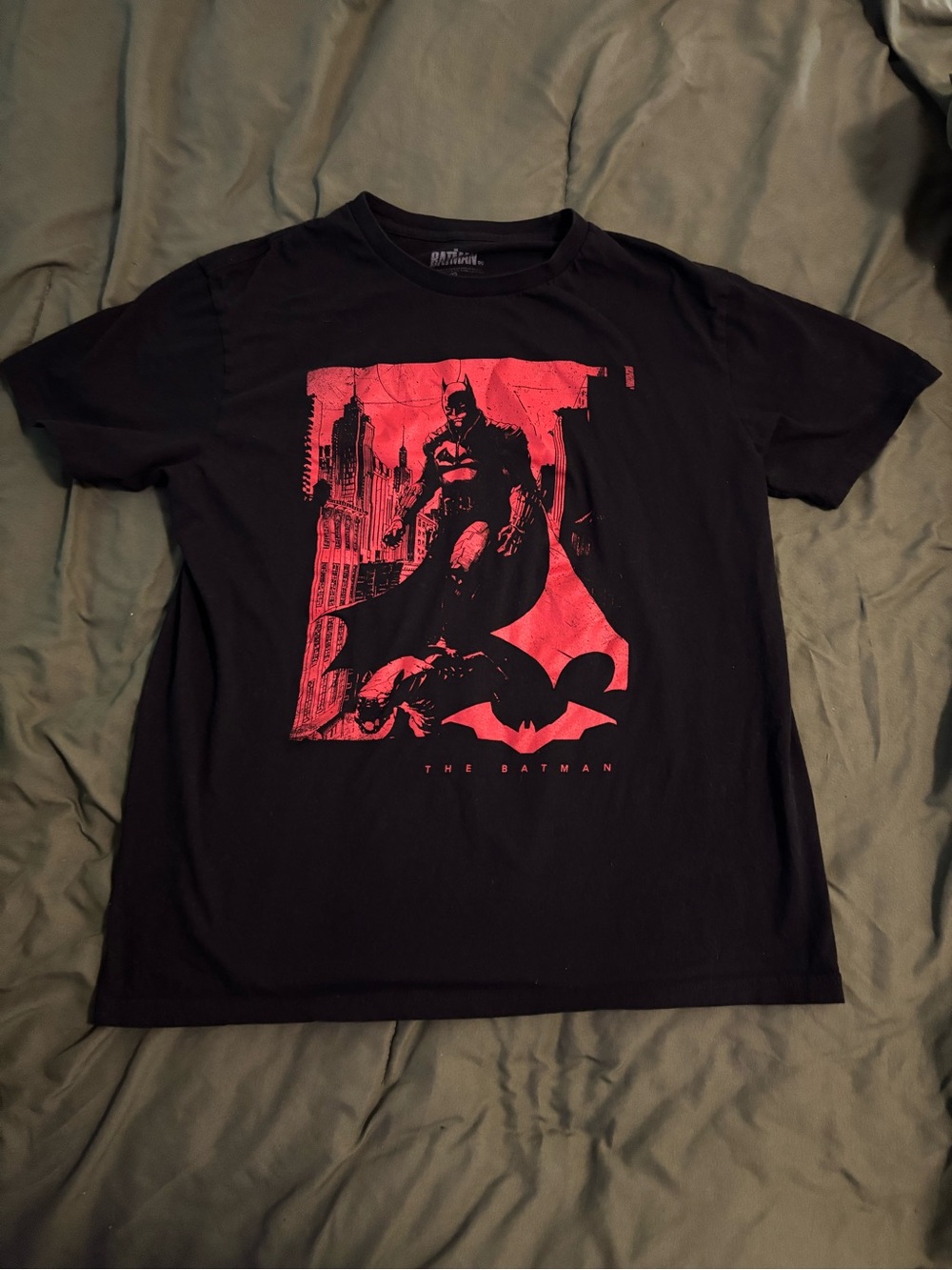 DC Men’s Black Short Sleeve Tee with Red Batman Graphic